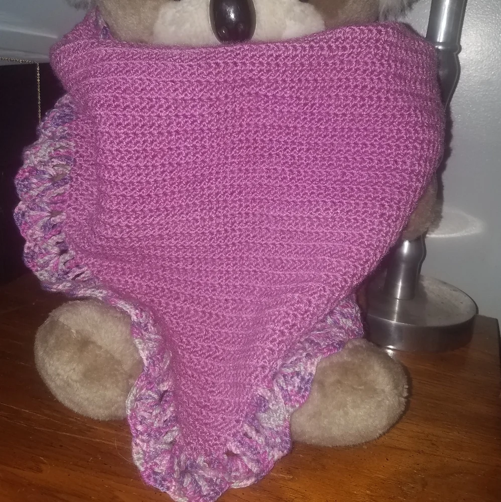 Handcrafted Pink Ruffle Trim Crochet Shawl NEW